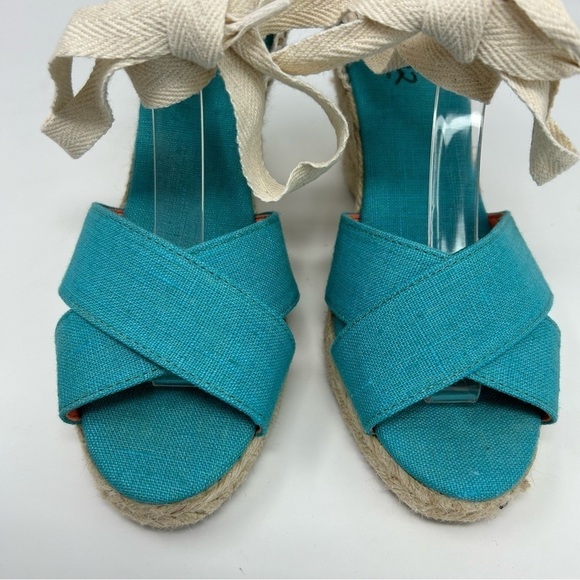 Pinaz Made in Spain Turquoise Blue & White Lace Up Espadrille Wedges Size 38 - Picture 5 of 15
